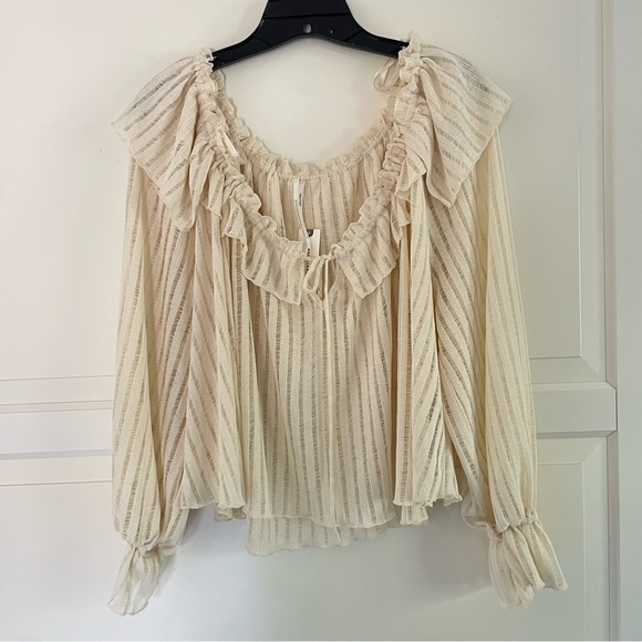 New! By Anthropologie Long-Sleeve Sheer Striped Crop Blouse 26578 - Picture 5 of 11